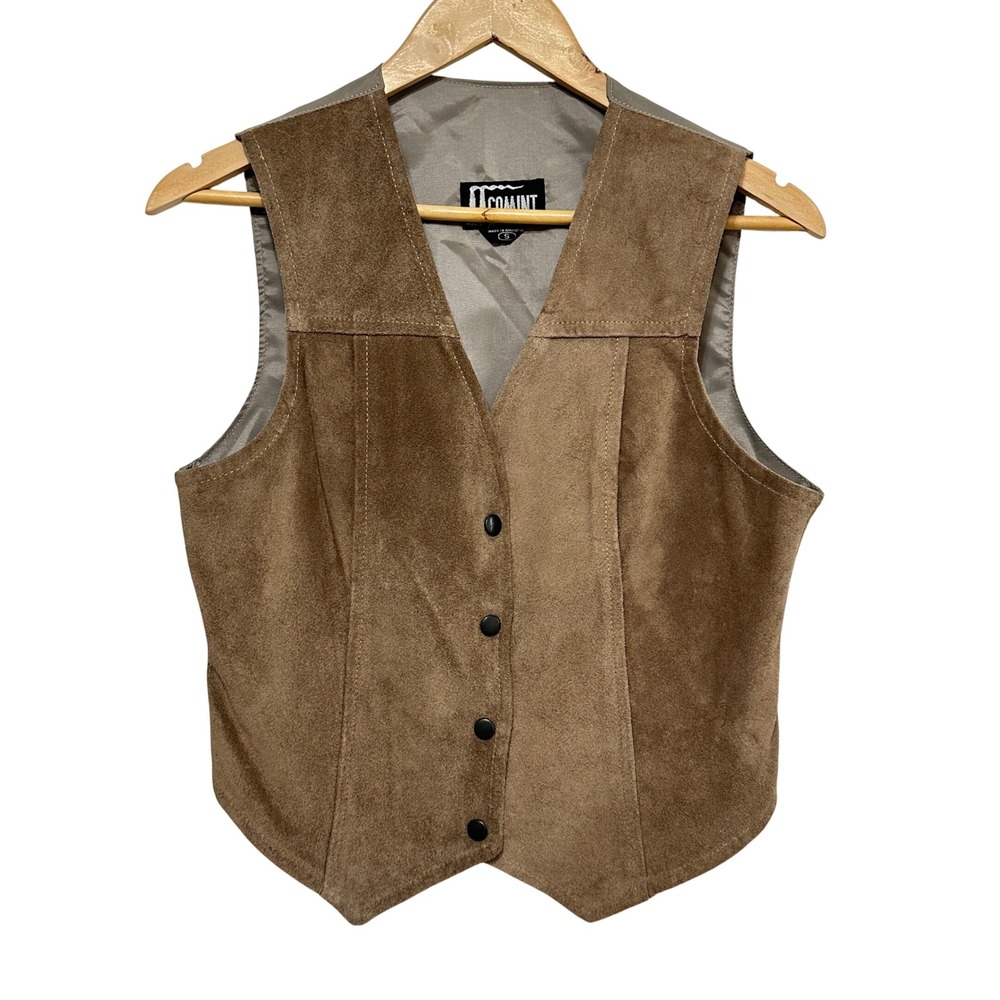 Vintage Comint Suede Leather Vest Women Small Brown Cinch Back Western Argentina